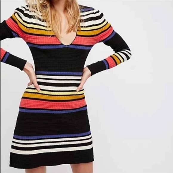 Free People Dresses & Skirts - Colorful Striped V-Neck Dress